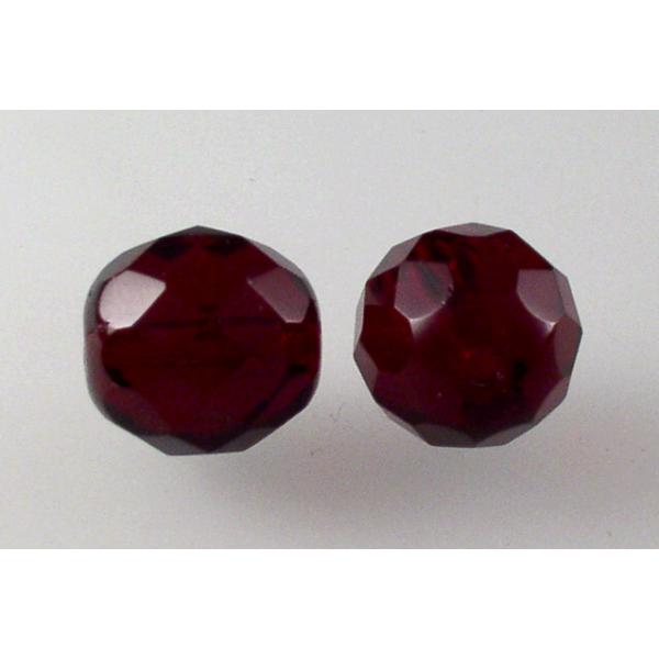 多面圆形火抛光珠，透明红色（90100），玻璃，捷克共和国