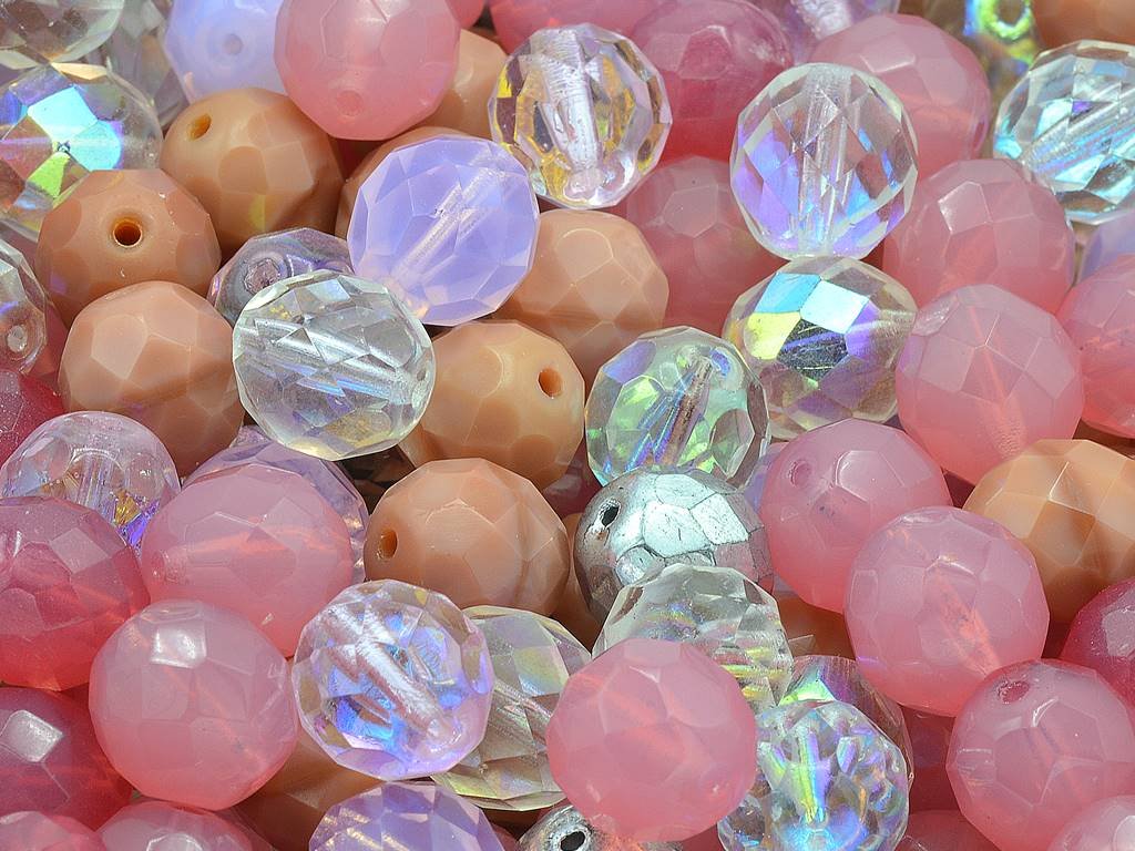 Fire Polished Faceted Beads Round, Pink Mix, Glass, Czech Republic