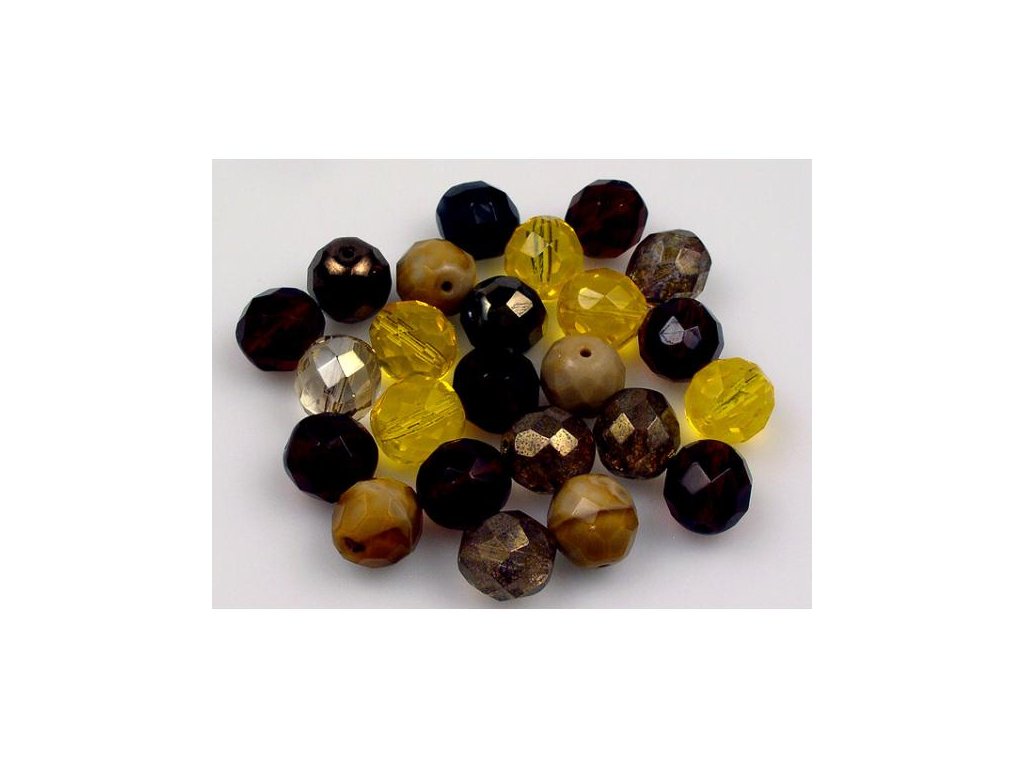 Fire Polished Faceted Beads Round Yellow Mix Glass Czech Republic