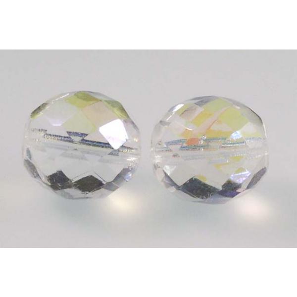 Fire Polished Faceted Beads Round 14 mm, Crystal Ab (30-28701), Bohemia Crystal Glass, Czechia 15119001