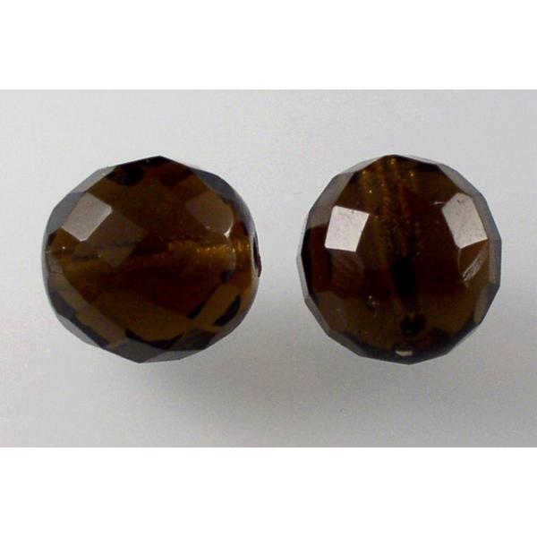 ファセット加工ビーズ ラウンド、透明ブラウン（10230）、ボヘミアクリスタルガラス、チェコ共和国