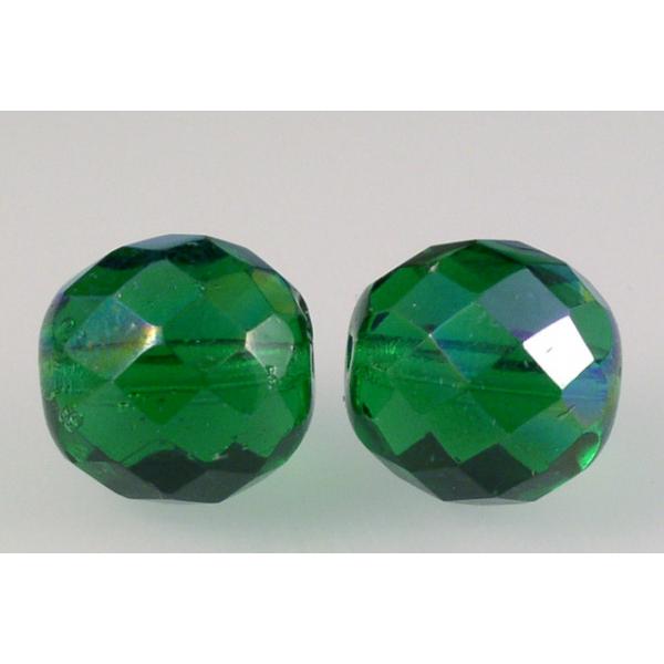 ファセット加工ラウンドビーズ、エメラルドグリーンAB（50120-28701）、ボヘミアクリスタルガラス、チェコ共和国