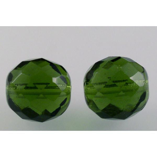 Fire Polished Faceted Beads Round 14 mm, Transparent Green (50230), Bohemia Crystal Glass, Czechia 15119001