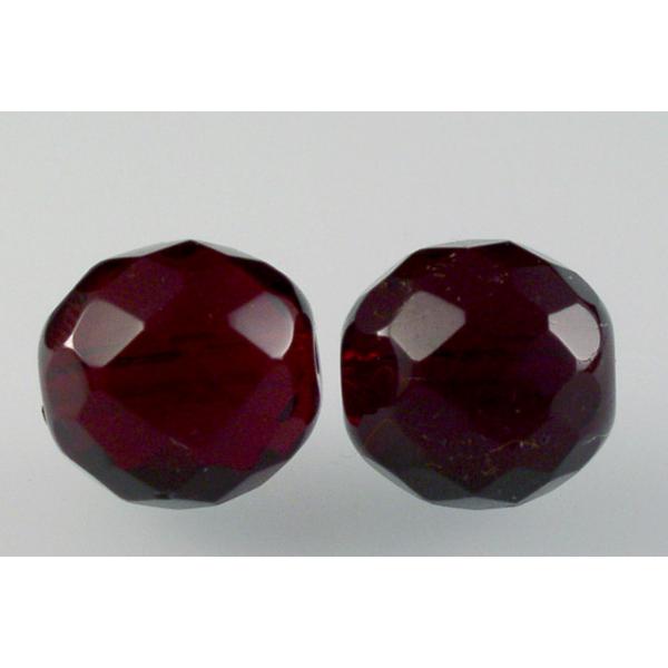 多面圆形火抛光珠，透明红色（90100），玻璃，捷克共和国