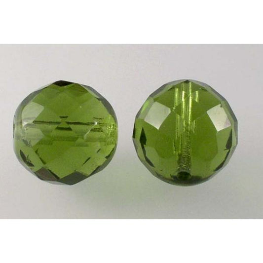 Faceted Round Fire Polished Beads, Transparent Green (50220), Glass, Czech Republic