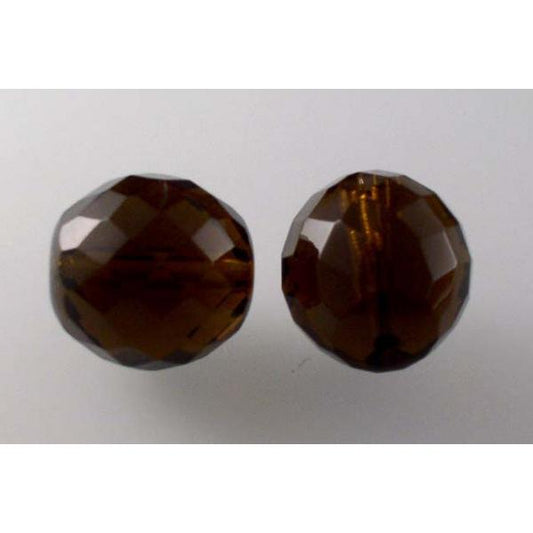 Faceted Round Fire Polished Beads, Transparent Brown (10230), Glass, Czech Republic