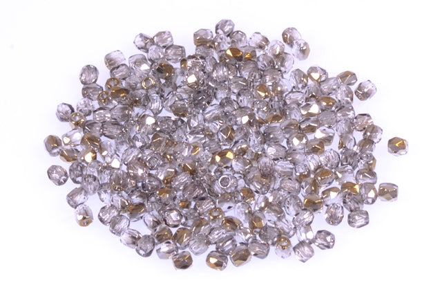 Faceted Round Fire Polished Beads, Crystal Crystal Bronze Capri (00030-22601), Glass, Czech Republic