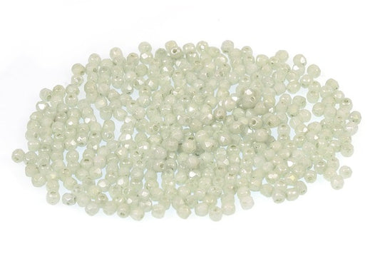 Faceted Round Fire Polished Beads, Chalk White Luster Green Full Coated (03000-14457), Glass, Czech Republic