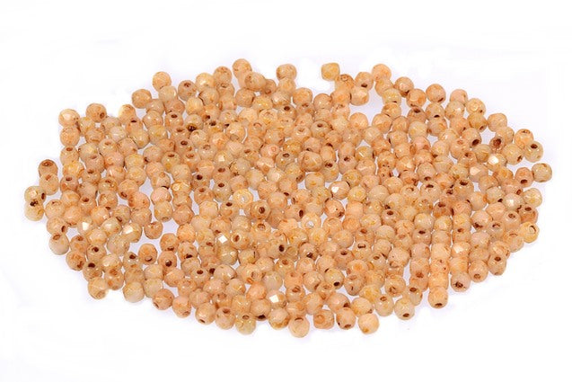 Faceted Round Fire Polished Beads, Chalk White Travertin (03000-86800), Glass, Czech Republic