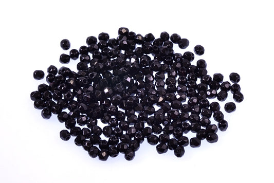 多面圆形火抛光珠，黑色（23980），玻璃，捷克共和国