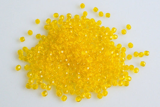 Faceted Round Fire Polished Beads, Transparent Yellow (80010), Glass, Czech Republic