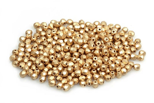 Faceted Round Fire Polished Beads, Crystal Aztec Pale Gold (00030-01710), Glass, Czech Republic