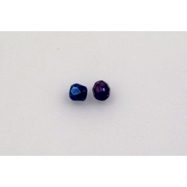 Faceted Round Fire Polished Beads, Black Blue Iris (23980-21435), Glass, Czech Republic