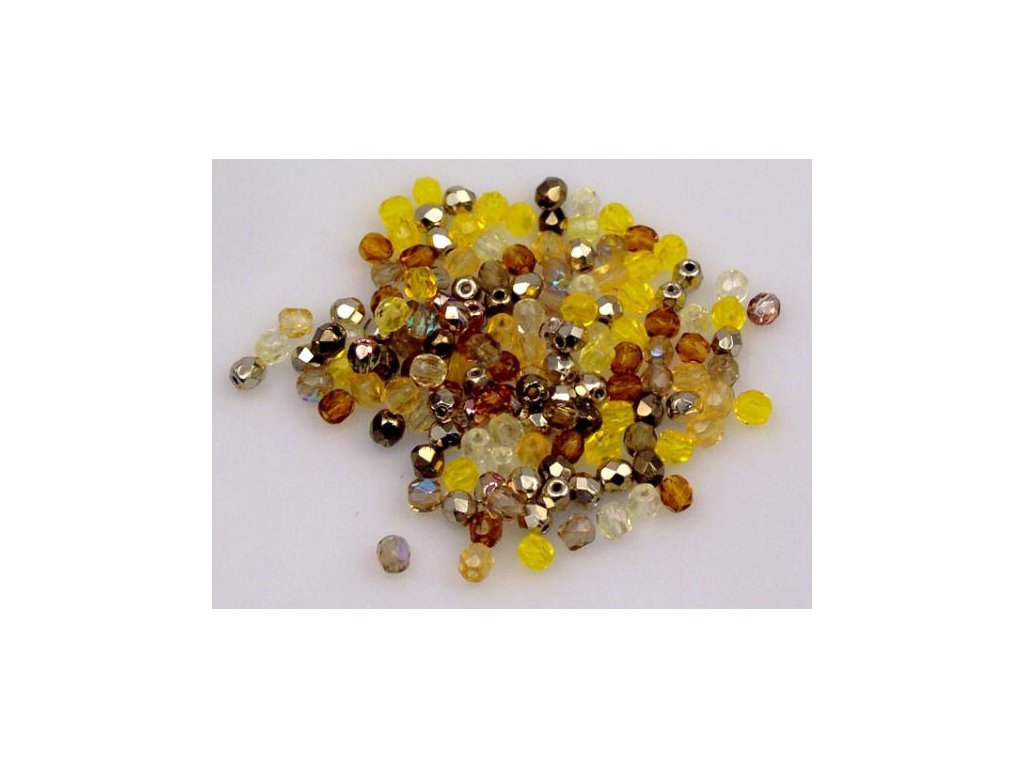 Fire Polished Faceted Beads Round Yellow Mix Glass Czech Republic