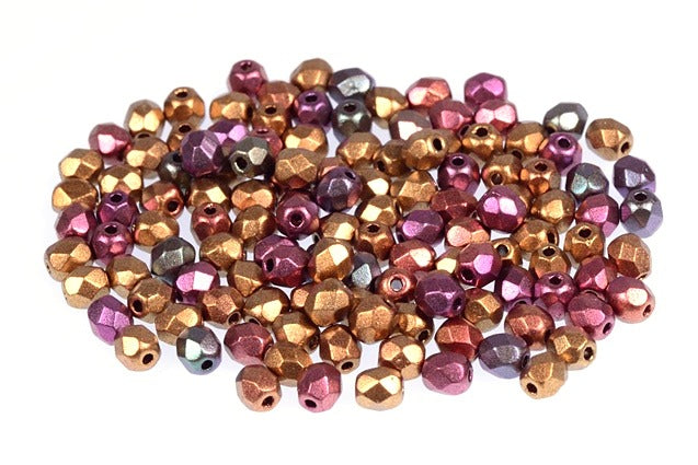 Fire Polished Faceted Beads Round 4 mm, Crystal Violet Rainbow Metallic Iris (30-1640), Bohemia Crystal Glass, Czechia 15119001