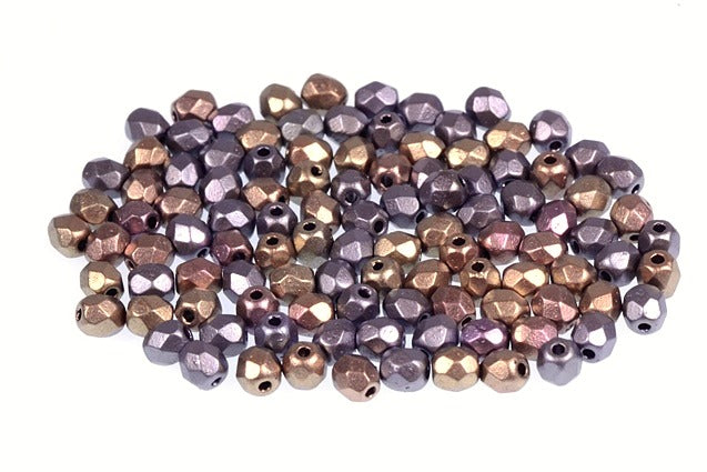 Fire Polished Faceted Beads Round 4 mm, Crystal Gray Gold Zink Metallic Iris (30-1670), Bohemia Crystal Glass, Czechia 15119001