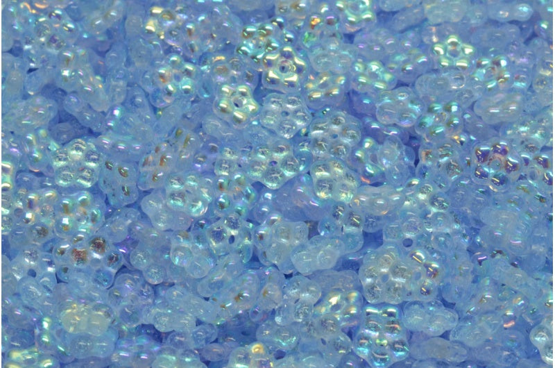 Forget Me Not Beads, Transparent Blue Ab (30020-28701), Glass, Czech Republic