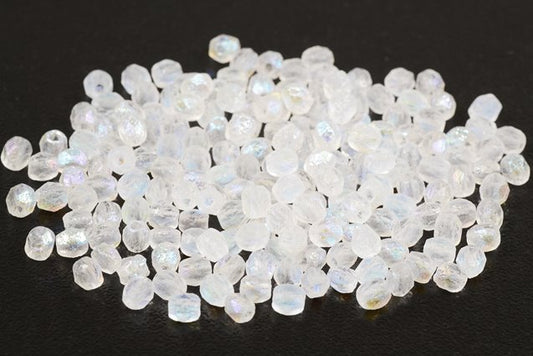 Faceted Round Fire Polished Beads, Crystal Etched Ab (00030-LEPT-28701), Glass, Czech Republic