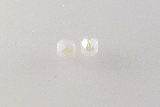 多面圆形火抛光珠，蛋白石白色 Ab（01000-28701），玻璃，捷克共和国