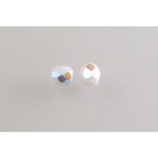 多面圆形火抛光珠，粉笔白色 Ab (03000-28701)，玻璃，捷克共和国