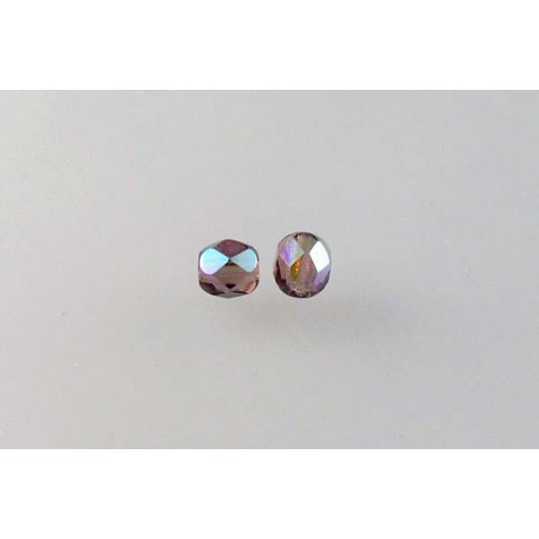 Faceted Round Fire Polished Beads, Amethyst Ab (20060-28701), Glass, Czech Republic