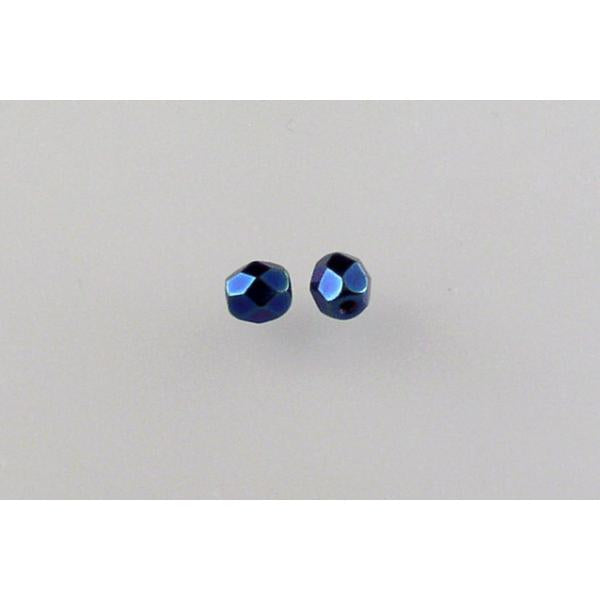 Faceted Round Fire Polished Beads, Black Blue Iris (23980-21435), Glass, Czech Republic