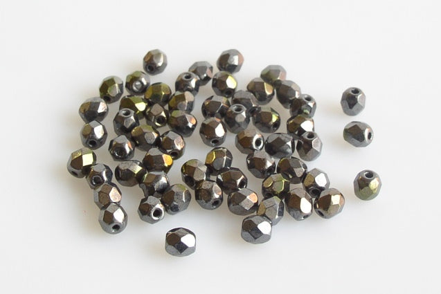 Fire Polished Faceted Beads Round 4 mm, Black Combined Luster (23980-91501), Bohemia Crystal Glass, Czechia 15119001