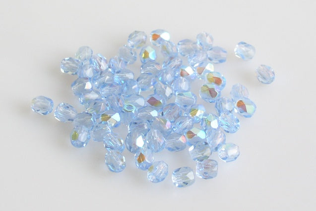 Fire Polished Faceted Beads Round 4 mm, Transparent Blue Ab (30020-28701), Bohemia Crystal Glass, Czechia 15119001