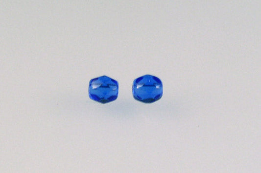 出口 250 克圆形刻面火抛光珠，透明蓝色 B (30070-B)，玻璃，捷克共和国