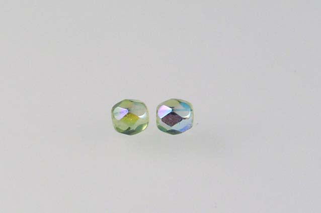 多面圆形火抛光珠，透明绿色 Ab（50230-28701），玻璃，捷克共和国