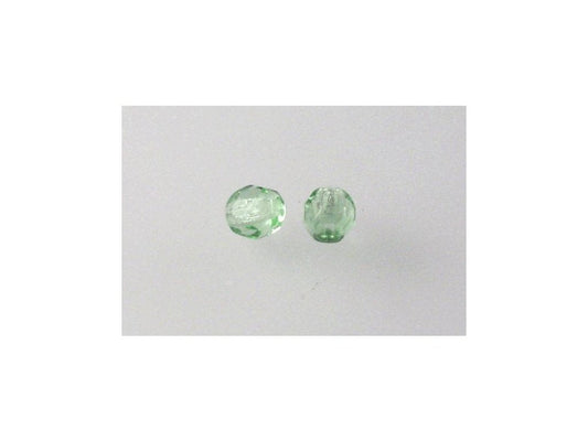 OUTLET 250g Round Faceted Fire Polished Beads, Transparent Green P (50520-P), Glass, Czech Republic