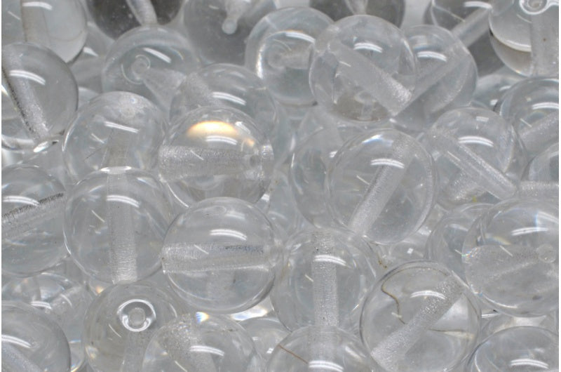 Round Druck Beads, Crystal (00030), Glass, Czech Republic