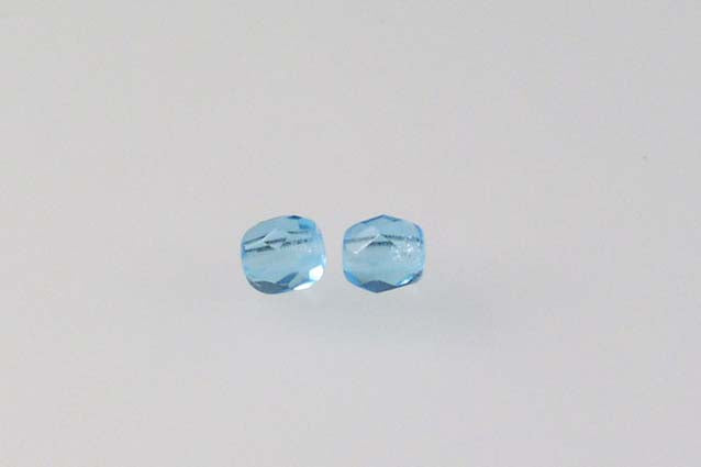 ファセット加工ラウンドファイアポリッシュビーズ、透明アクア（60010）、ガラス、チェコ共和国