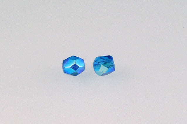Faceted Round Fire Polished Beads, Transparent Aqua Ab (60080-28701), Glass, Czech Republic