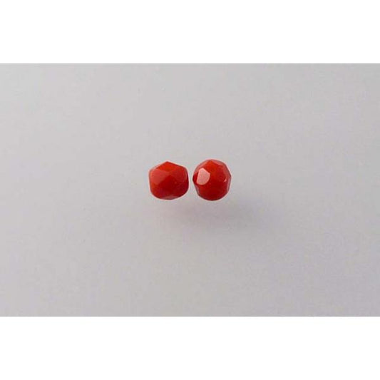 Faceted Round Fire Polished Beads, Opaque Red (93200), Glass, Czech Republic