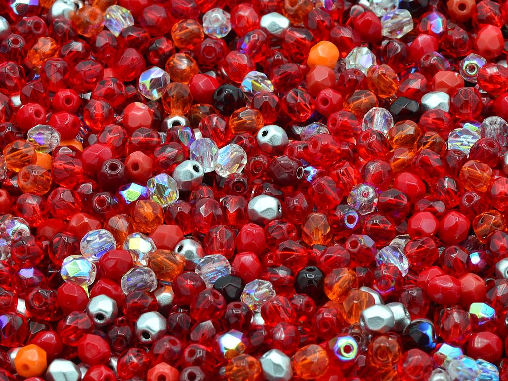 Fire Polished Faceted Beads Round 4 mm, Mixed Colors Red (), Bohemia Crystal Glass, Czechia 15119001