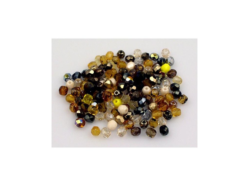 Fire Polished Faceted Beads Round Yellow Mix Glass Czech Republic