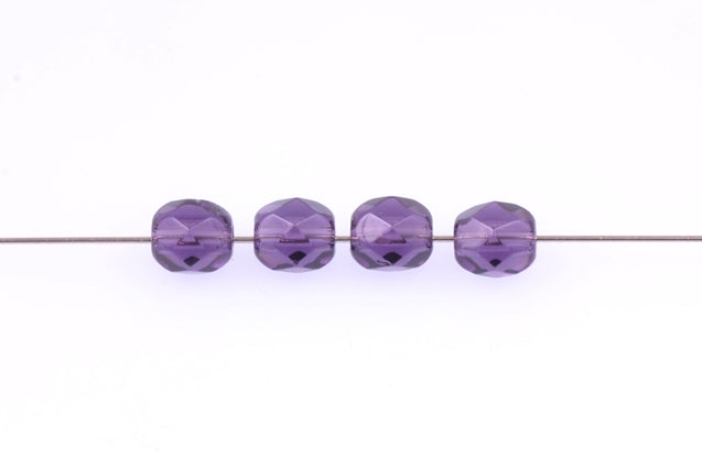Faceted Round Fire Polished Beads, Transparent Light Amethyst (20500), Glass, Czech Republic