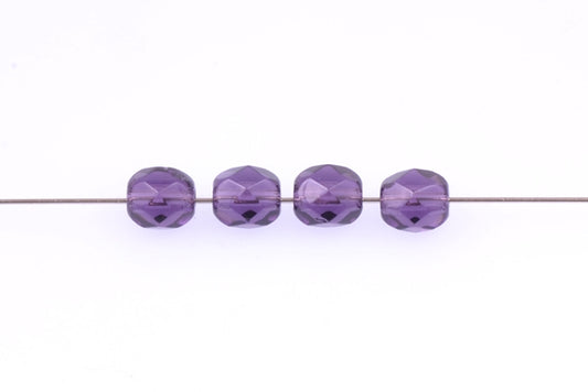 Faceted Round Fire Polished Beads, Transparent Light Amethyst (20500), Glass, Czech Republic