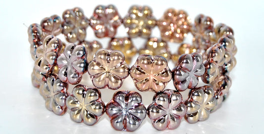 6-Petal Flower Pressed Beads, Black Rose Gold Capri 2Xside Povolit (23980-27101-2XSIDE-POVOLIT), Glass, Czech Republic ~ STRANDED