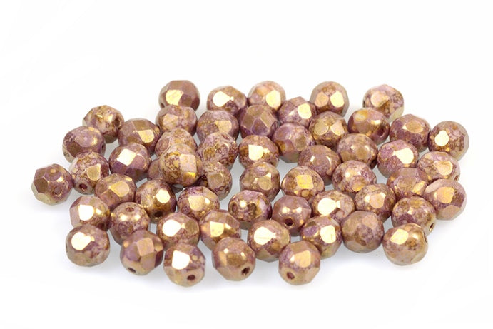 Fire Polished Faceted Beads Round 6 mm, Chalk White Senegal Violet (3000-15695), Bohemia Crystal Glass, Czechia 15119001