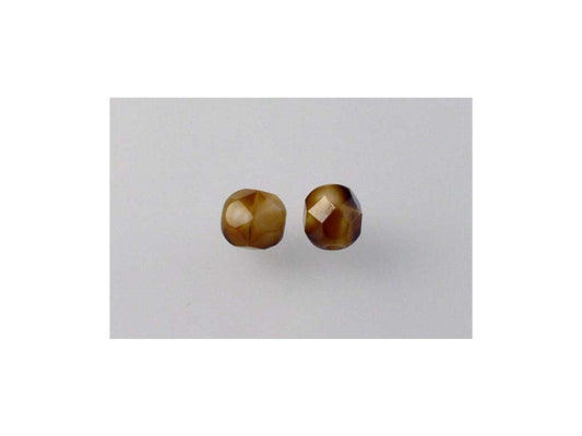 Fire Polished Faceted Beads Round Lined Green Brown Glass Czech Republic