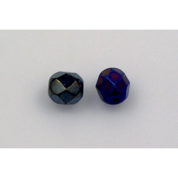 Faceted Round Fire Polished Beads, Black Blue Iris (23980-21435), Glass, Czech Republic