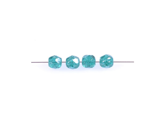 OUTLET 10 grams Faceted Round Fire Polished Beads, 6 x 6 mm, Transparent Aqua Cracked (60230-85500), Glass, Czech Republic