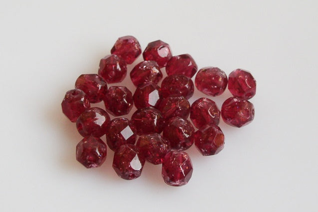 Fire Polished Faceted Beads Round 6 mm, Transparent Red Cracked (70350-85500), Bohemia Crystal Glass, Czechia 15119001