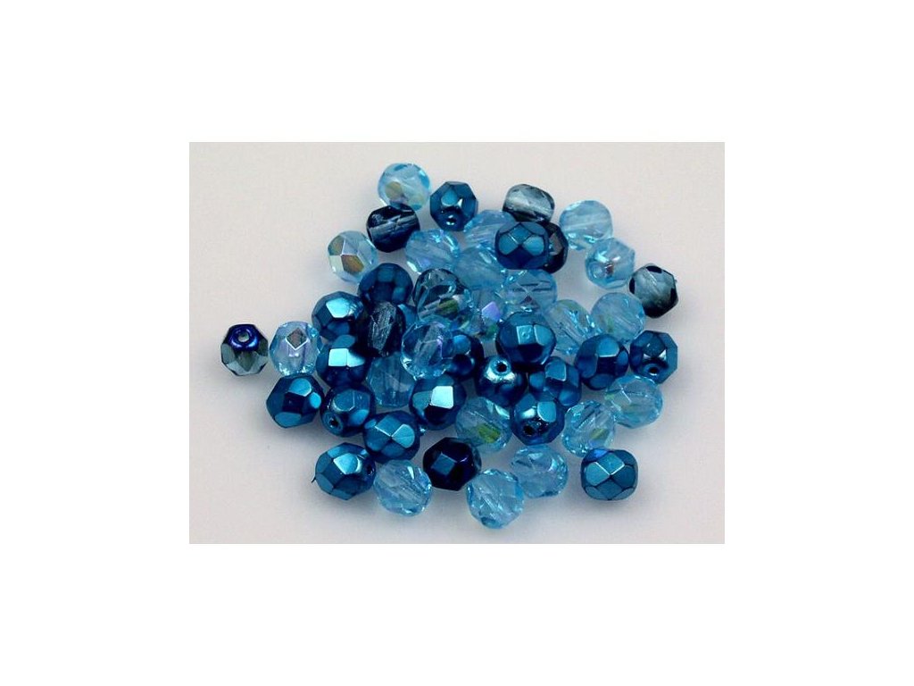 Fire Polished Faceted Beads Round Aqua Blue Mix Glass Czech Republic