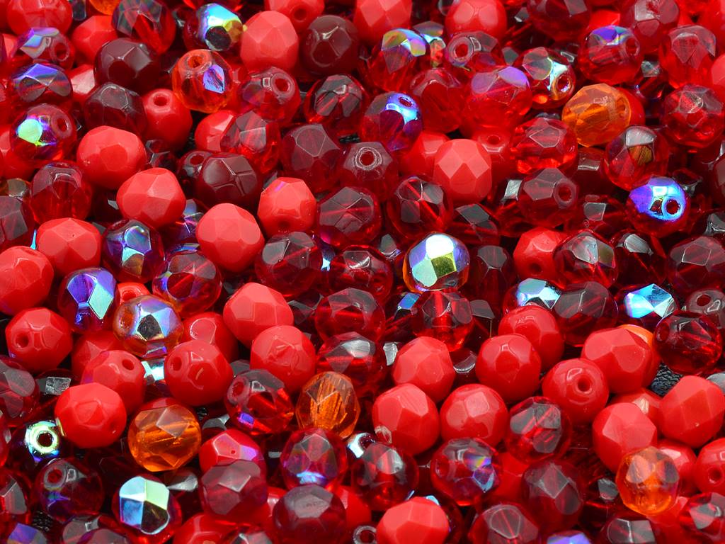 Fire Polished Faceted Beads Round 6 mm, Mixed Colors Red (), Bohemia Crystal Glass, Czechia 15119001