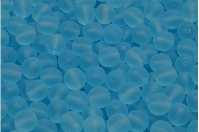 Round Druck Beads, Transparent Aqua Matte (60020-84100), Glass, Czech Republic