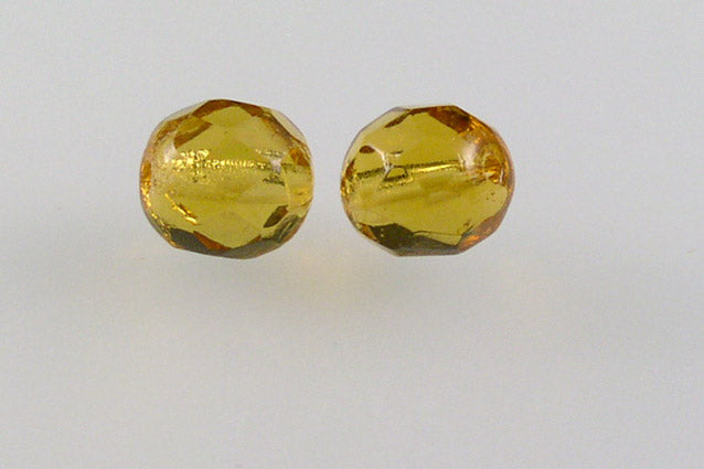 Faceted Round Fire Polished Beads, Transparent Orange (10060), Glass, Czech Republic
