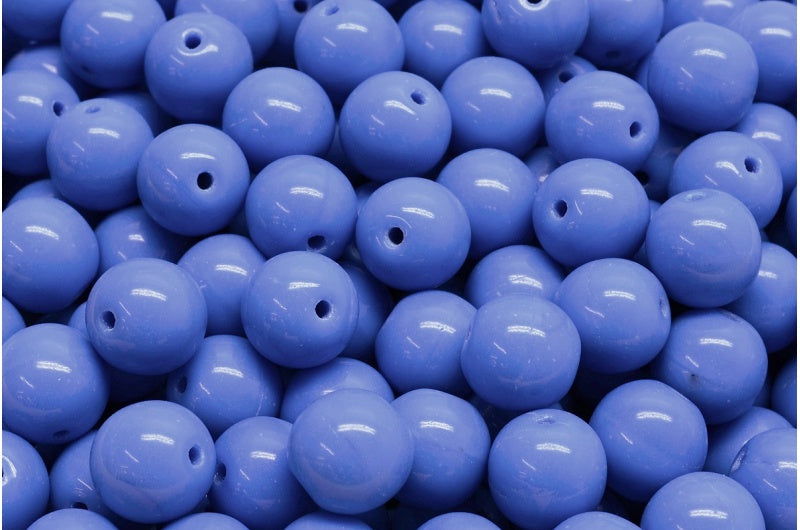 Round Druck Beads, Opaque Blue (33050), Glass, Czech Republic